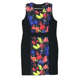 ST JOHN Womens‎ Silk Cocktail Sheath Dress Size 14 Psychedelic Colorblock Career